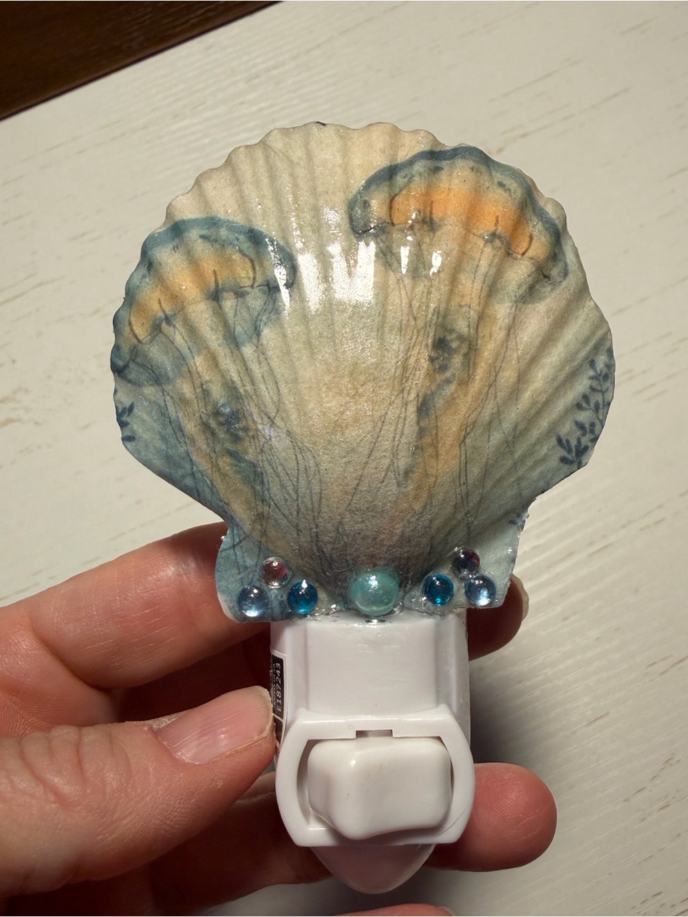 Handmade jelly fish decoupage scallop shell Night Light